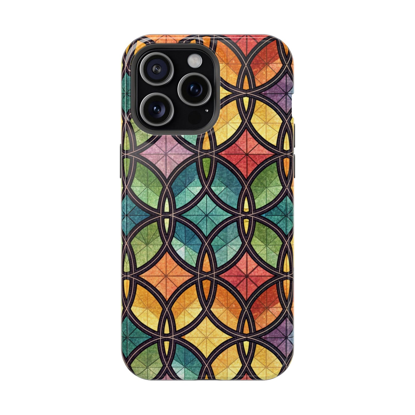 Rainbow Stain Glass iPhone Case – Durable MagSafe® Tough Phone Cover with Colorful Artistic Design