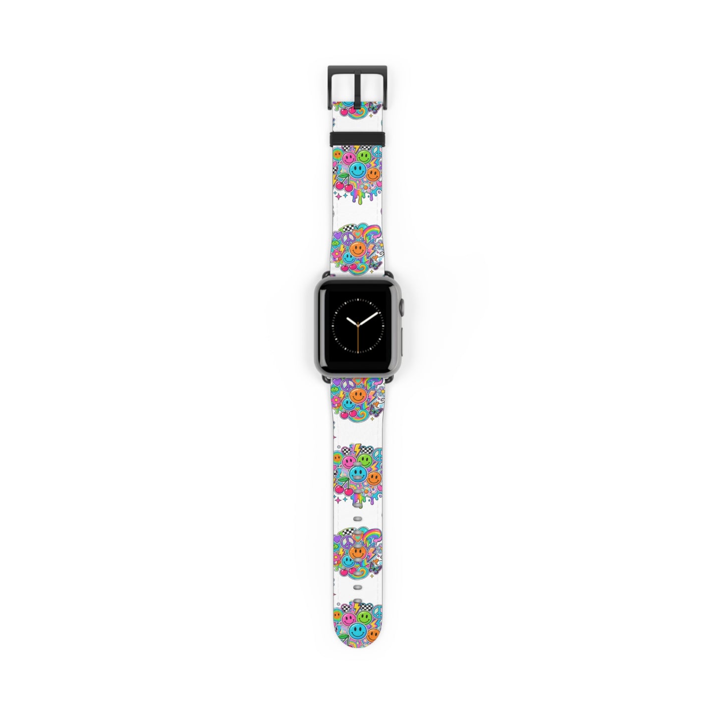 Floral Smiley Watch Band — Colorful Happy Face Apple Watch Strap