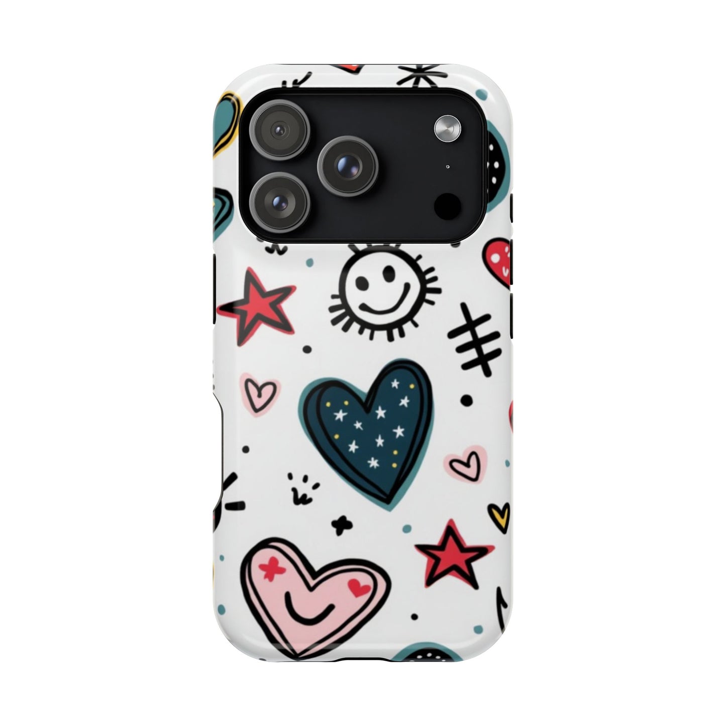 Cartoon Hearts and Smiles Phone Case – Cute Durable iPhone Cover