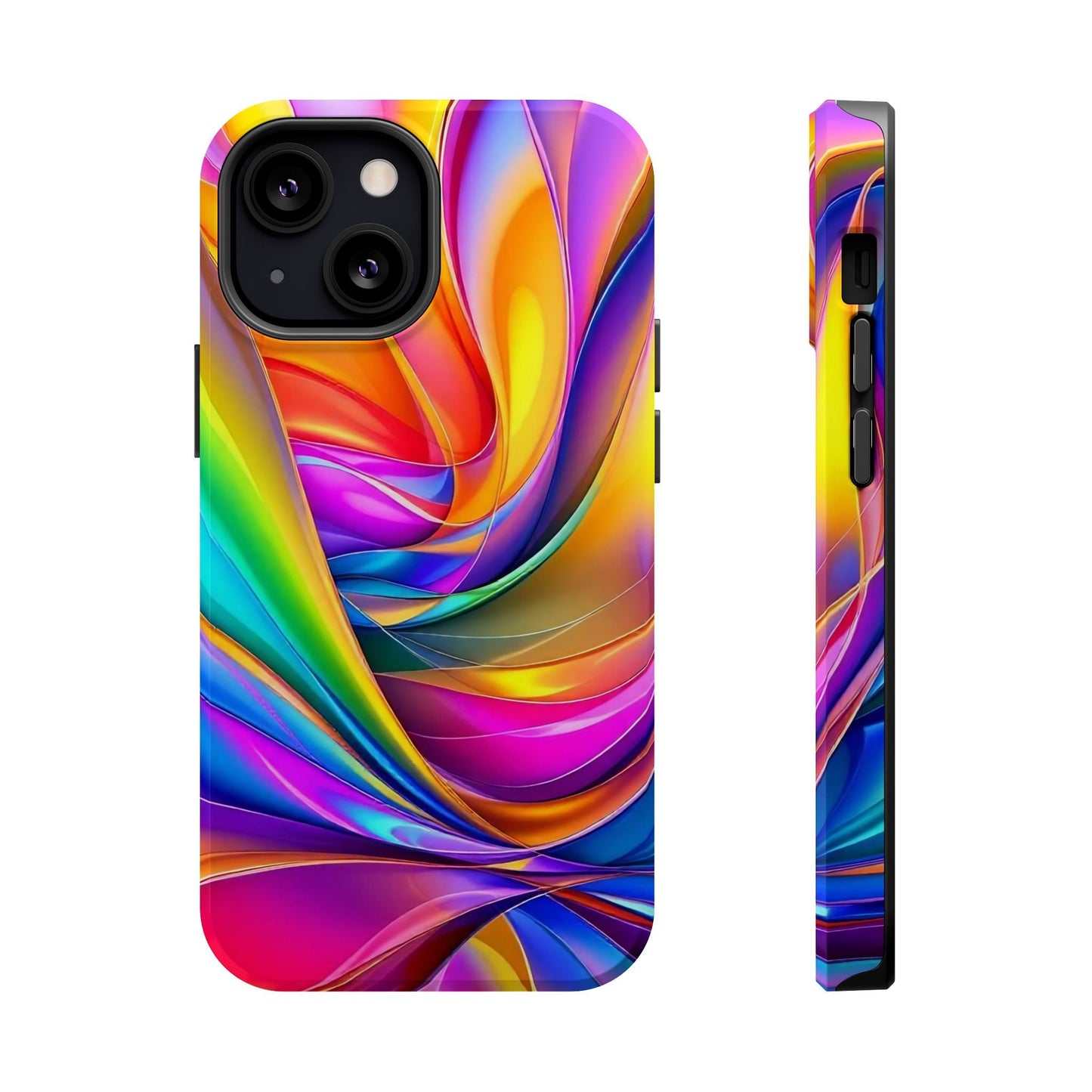 Deconstructed Rainbow Wave iPhone tough case with vibrant multicolor design and durable dual-layer protection