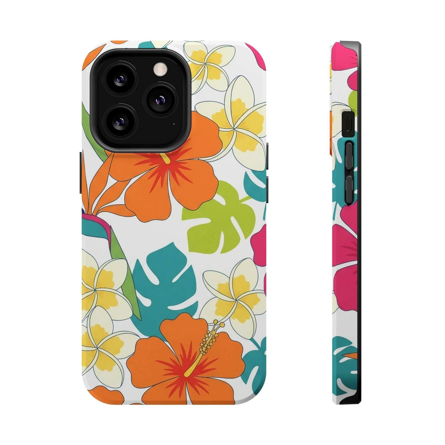 Floral iPhone Case with vibrant orange and yellow flowers, durable MagSafe-compatible protective cover