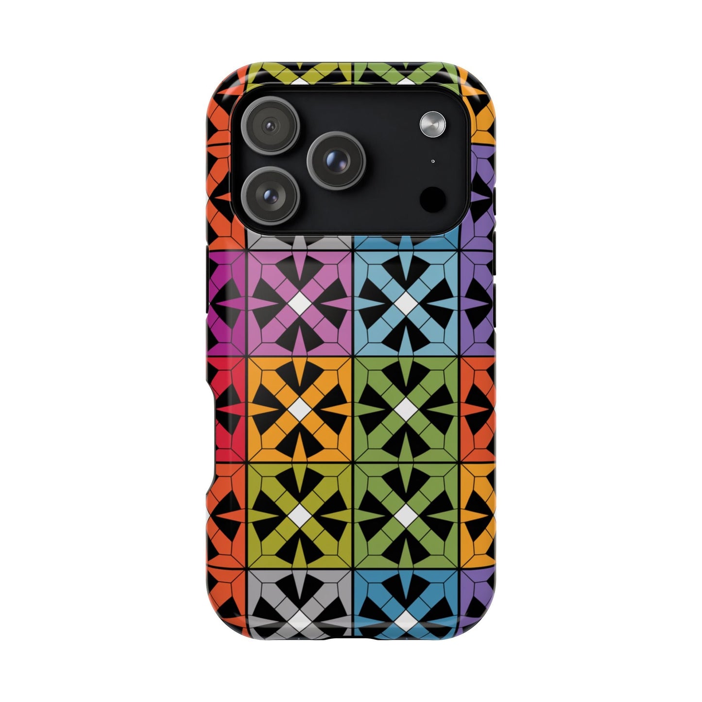 Rainbow Squares iPhone Tough Case with vibrant geometric pattern and durable dual-layer protection