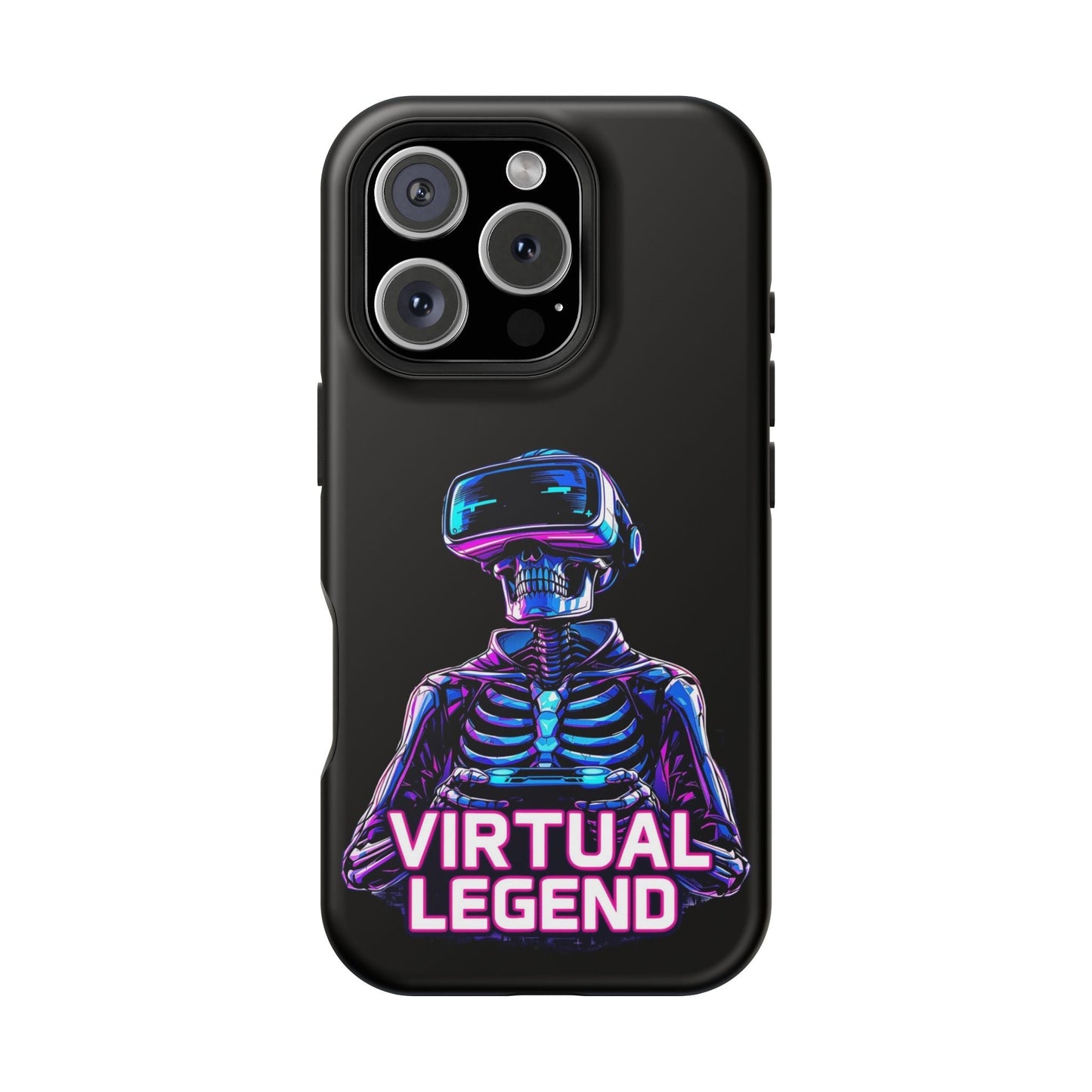 Virtual Legend Gamer iPhone tough case with neon skeleton gamer design and durable protective black cover