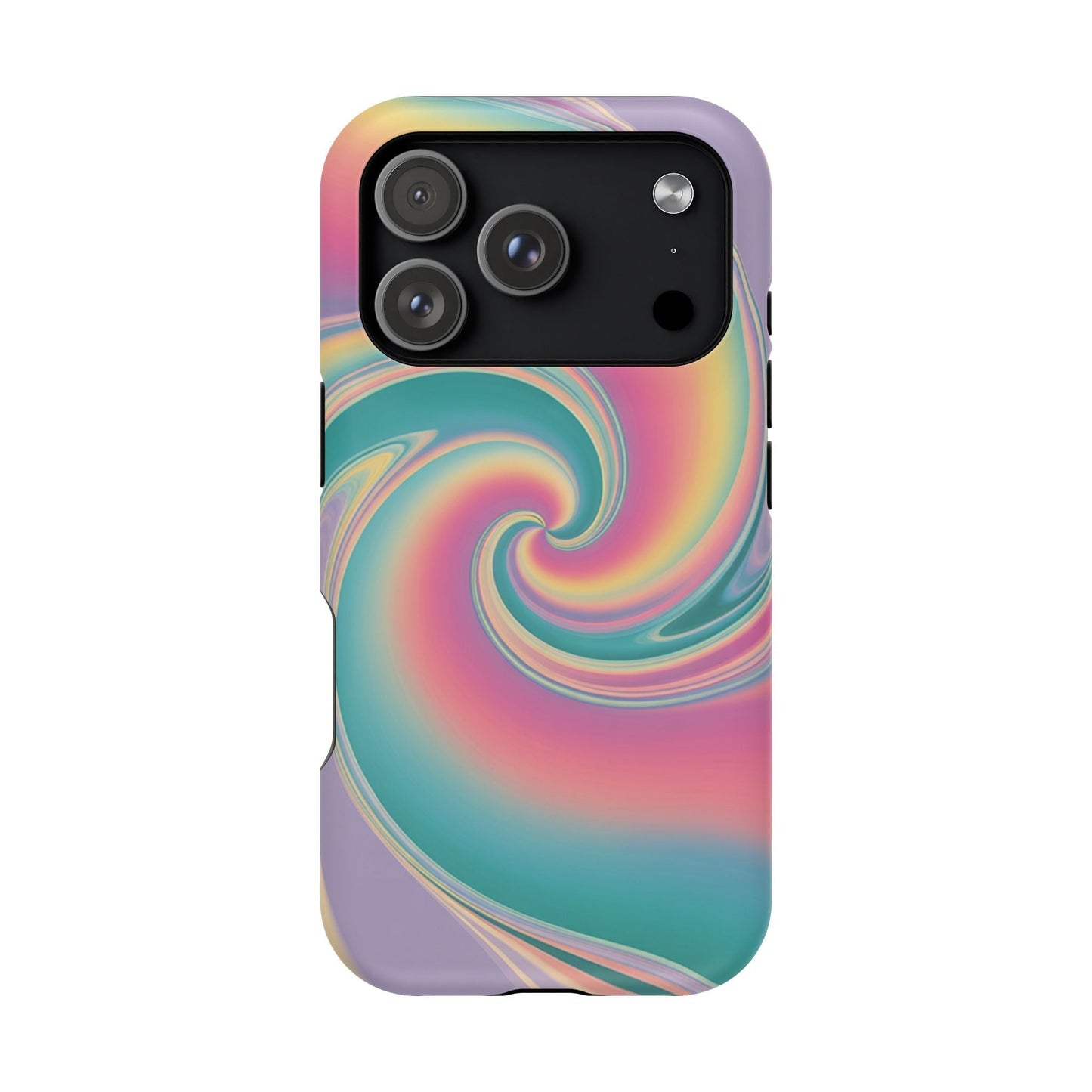 Vibrant Cotton Candy swirl design iPhone tough case with dual-layer protection and MagSafe compatibility