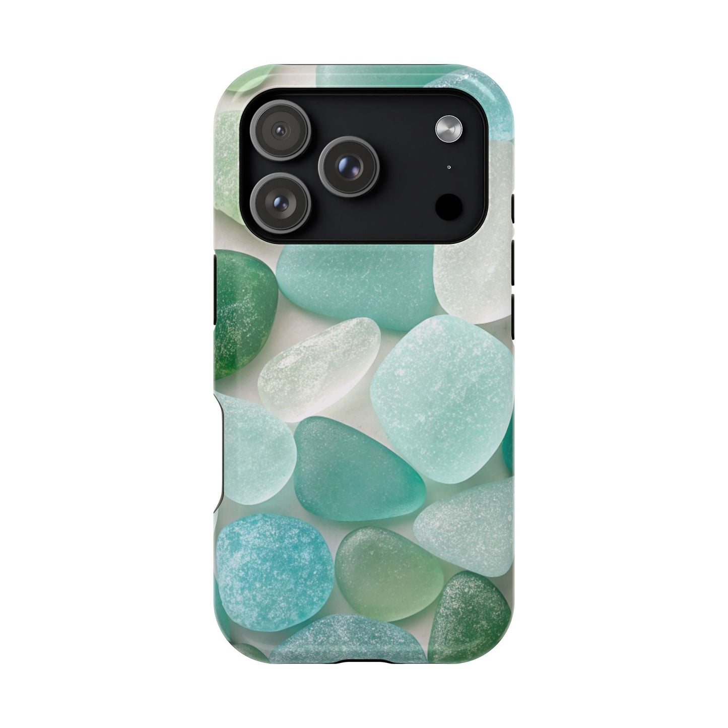 Sea glass inspired design iPhone case with blue and green tones and MagSafe compatibility