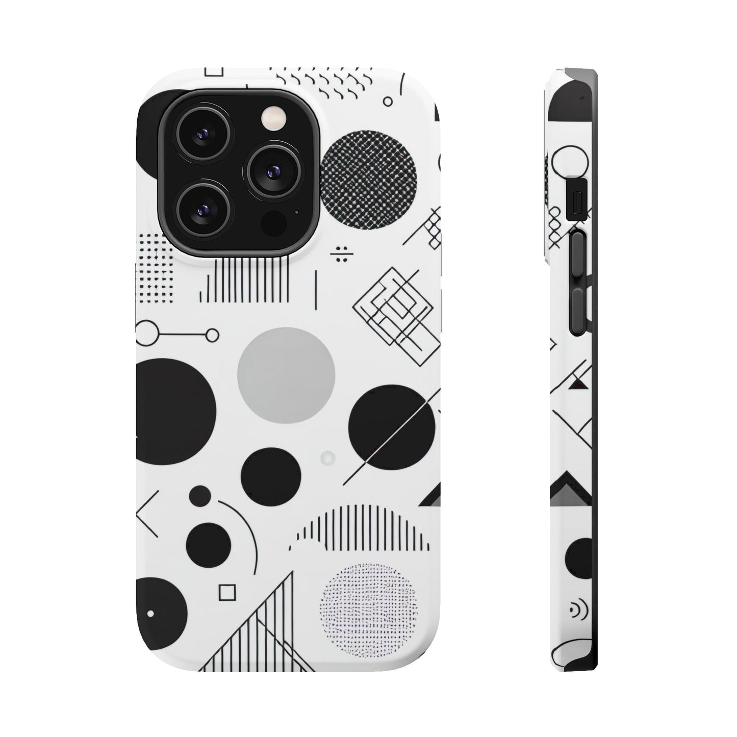 Black and White Abstract Art iPhone case with modern geometric minimalist design and protective dual-layer construction