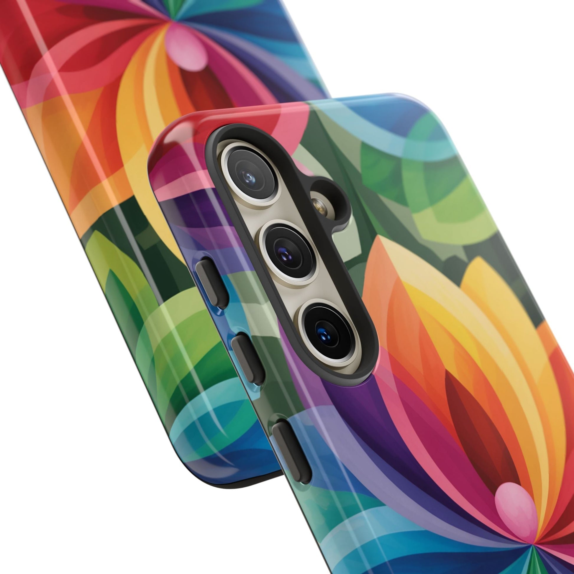 Samsung Rainbow Flower Phone Case with vibrant, colorful floral design and durable protective material.