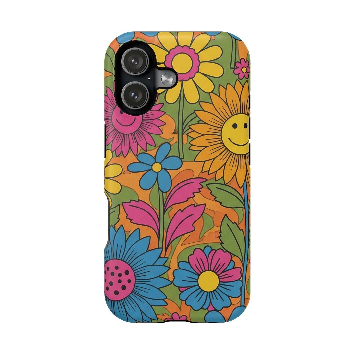 Flower Power iPhone Tough Case with vibrant floral design and durable polycarbonate protection