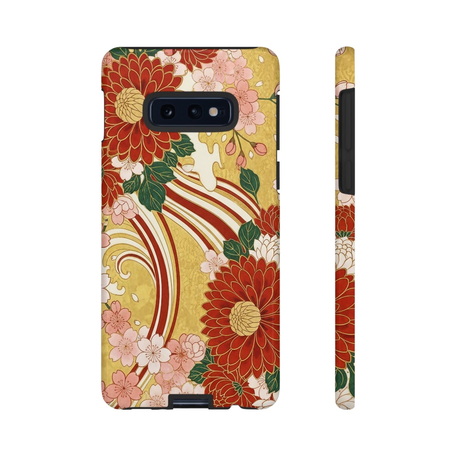 Samsung case with Japanese floral gold chrysanthemum design, durable and impact-resistant phone cover