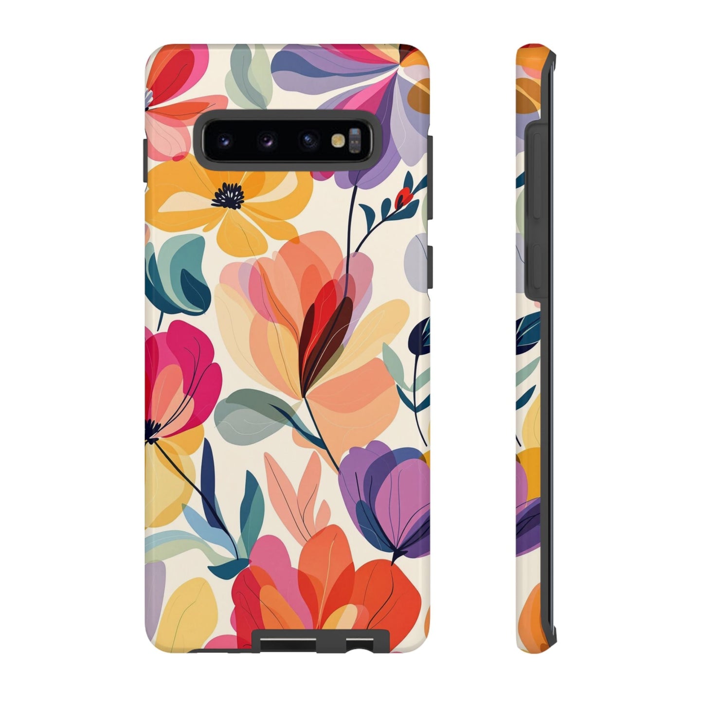 Watercolor floral Samsung tough case with vibrant multicolor flowers and durable protective design