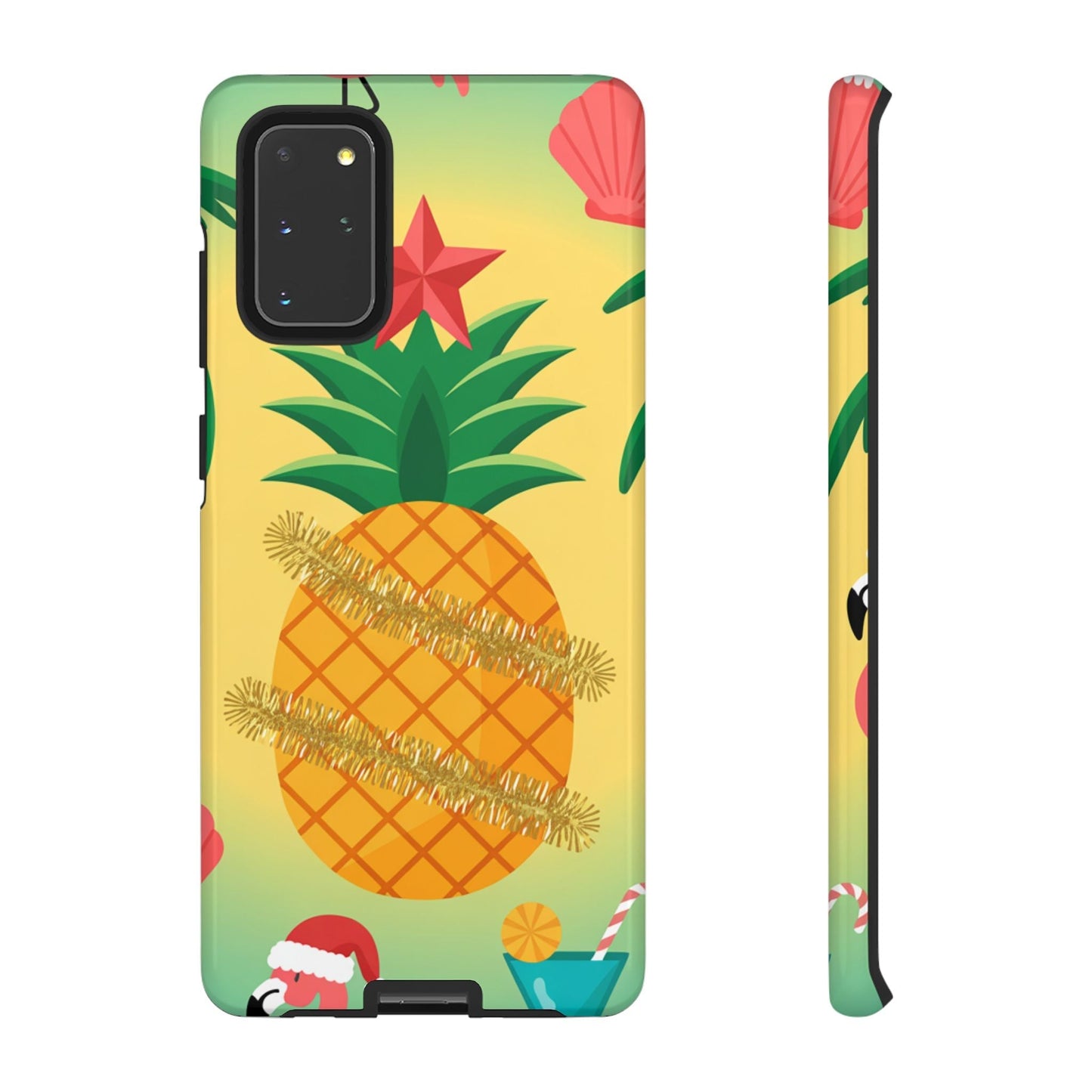 Samsung Christmas Pineapple phone case with tropical pineapple and festive decorations design, durable TPU with 3D wrap and UV protection.