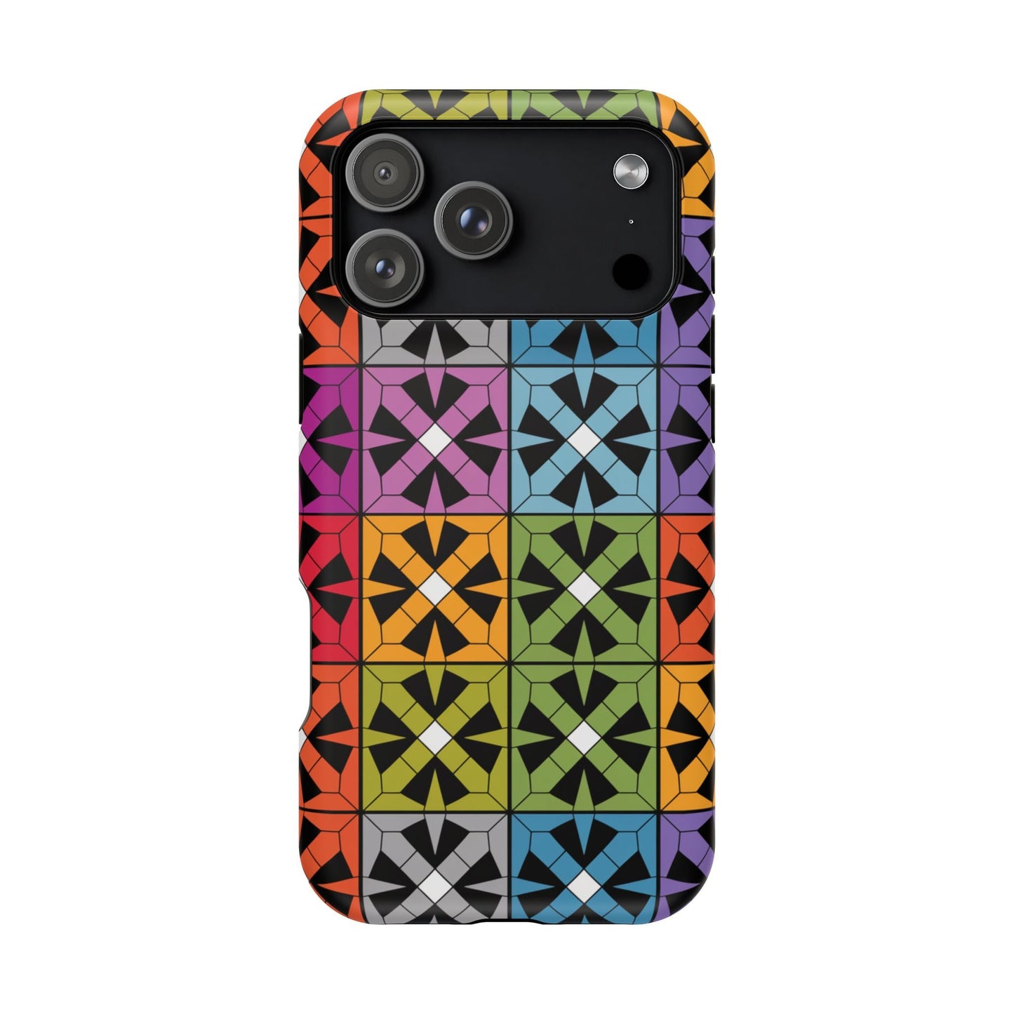 Colorful Rainbow Squares iPhone Tough Case with geometric pattern and durable protection for iPhone 16, 15, and 14 models