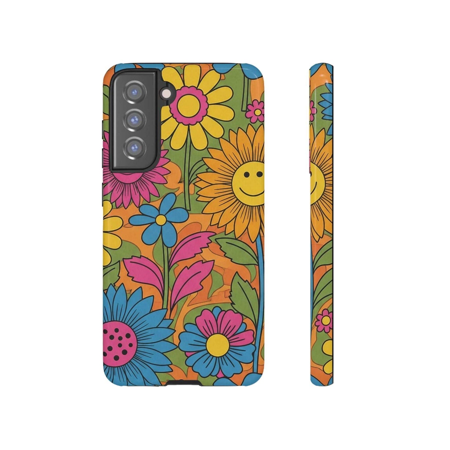 Colorful Flower Power Samsung Phone Case with retro floral design and durable protective cover