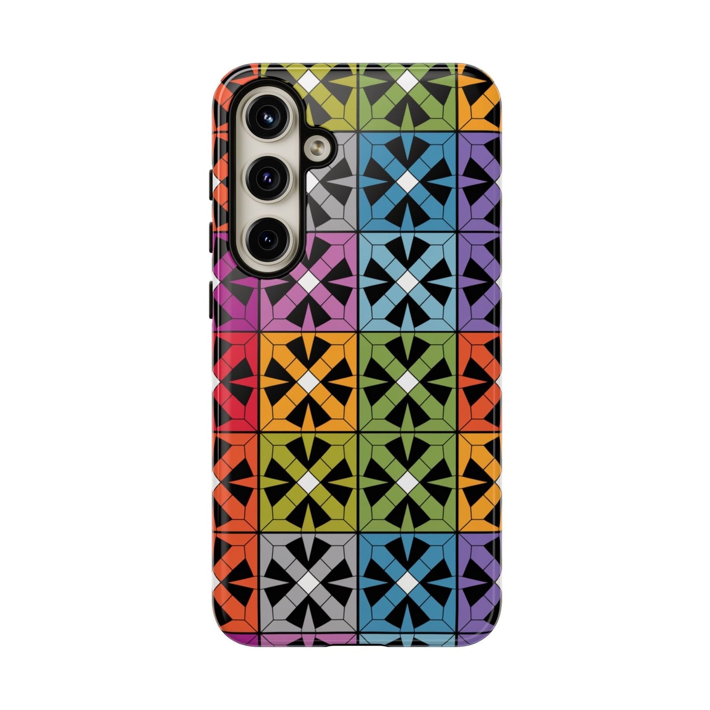 Samsung Tough Case with rainbow abstract square design and shock-resistant protection