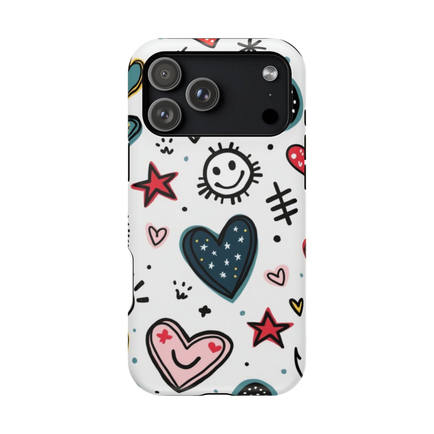 Cartoon Hearts and Smiles Phone Case – Cute Durable iPhone Cover