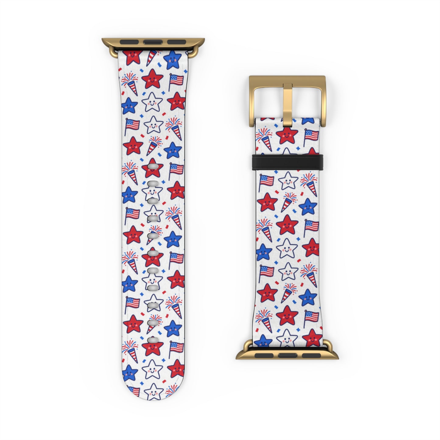 Kawaii 4th of July Apple Watch Band – Cute Patriotic Faux Leather Strap for Apple Watch Series 1–9, SE & Ultra