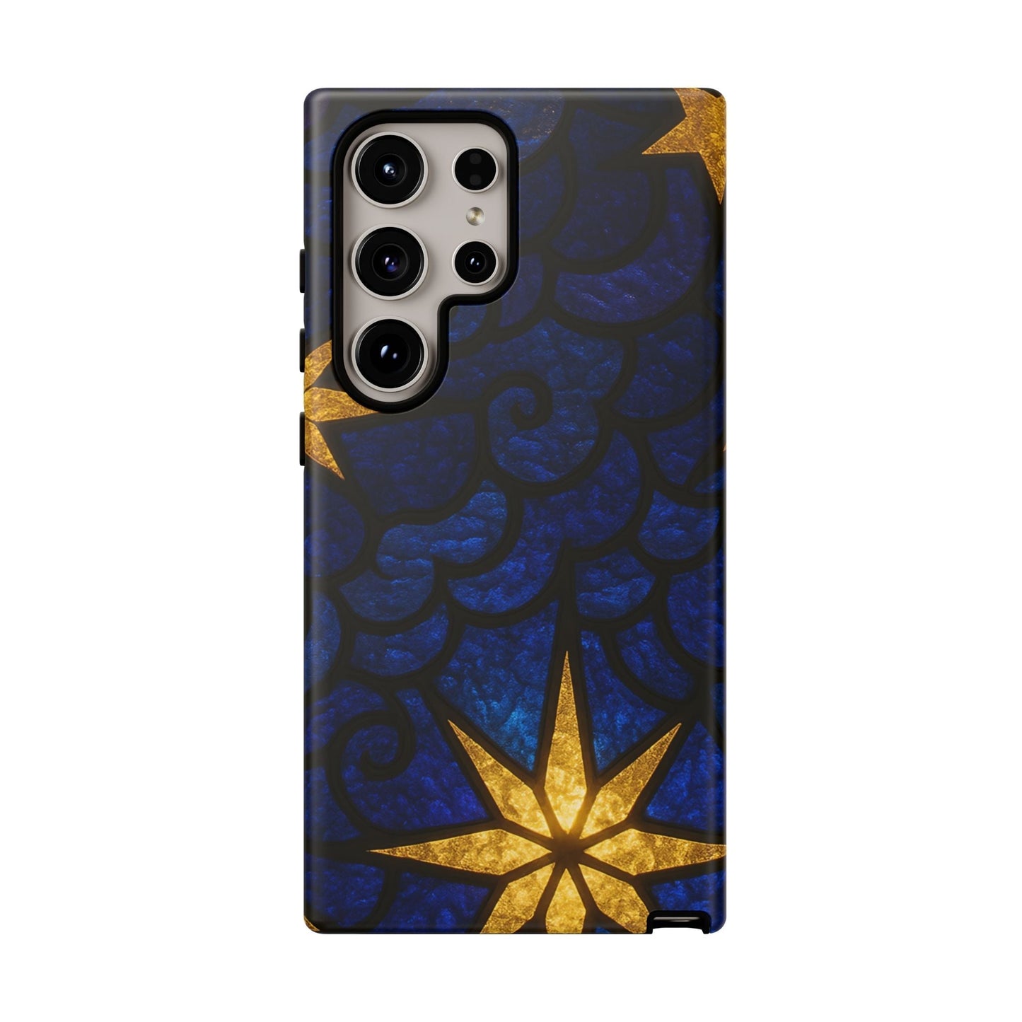 Golden Star Samsung phone case with durable impact-resistant design and vibrant blue and gold star pattern for Samsung Galaxy models