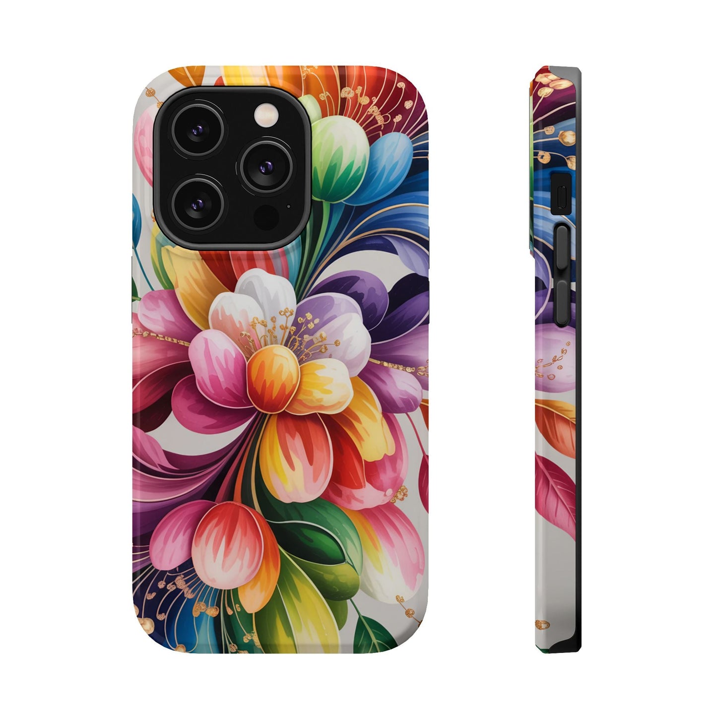 Vibrant Floral iPhone Case with dual-layer protection and MagSafe compatibility featuring bright colorful flower design