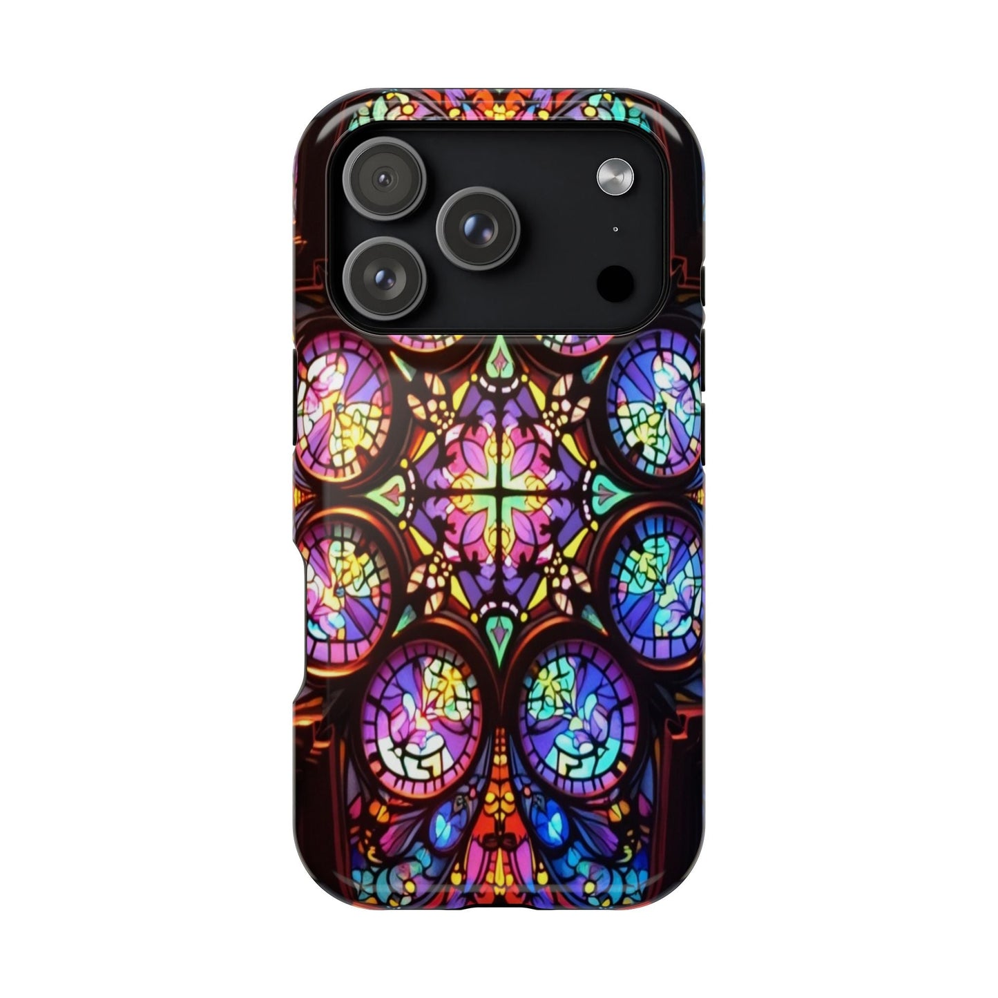 Colorful Hypnotic Stain Glass iPhone tough case with vibrant stained-glass design and protective dual-layer build