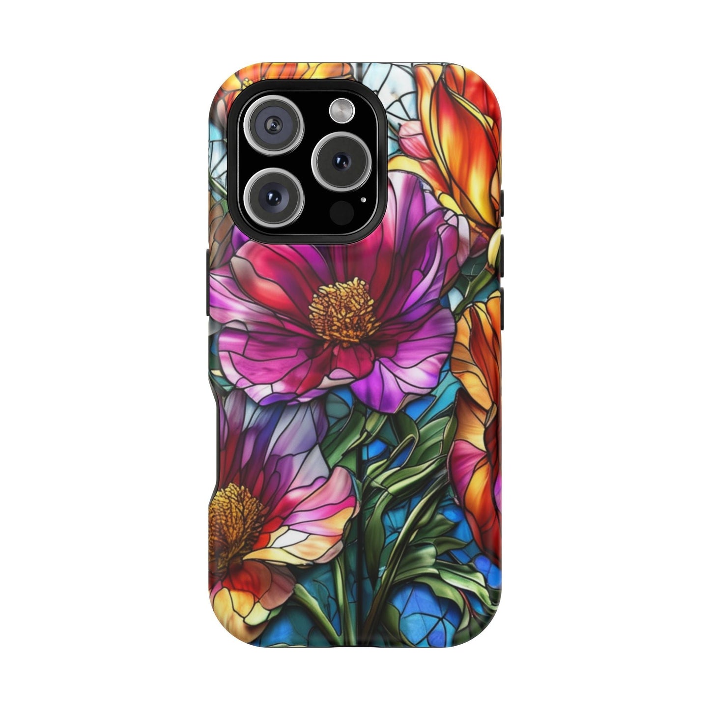 Vibrant Purple Flower iPhone case with durable polycarbonate and TPU liner, photo-realistic floral design, glossy finish, MagSafe compatible for iPhone 17 series