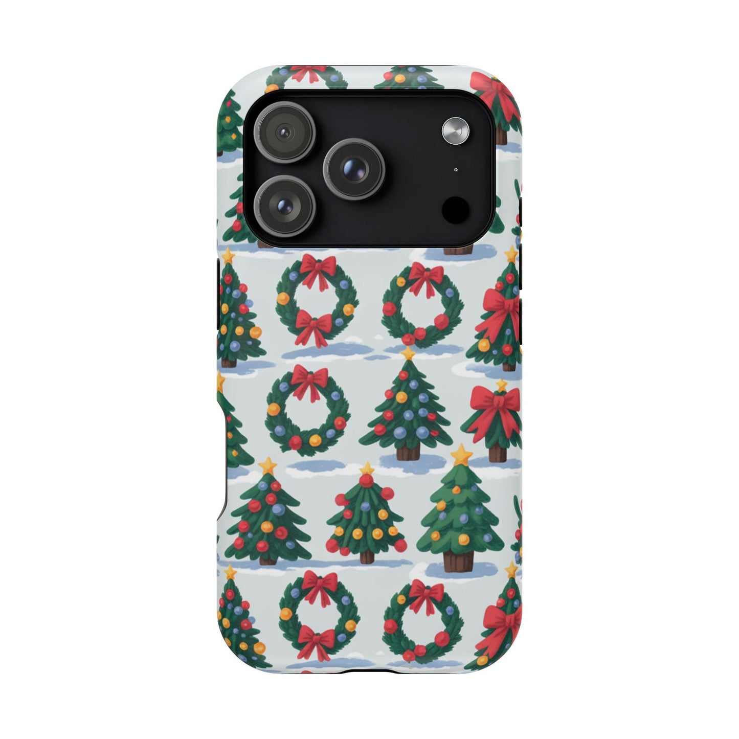iPhone case with festive Holiday Tree and Wreath pattern for Christmas protection