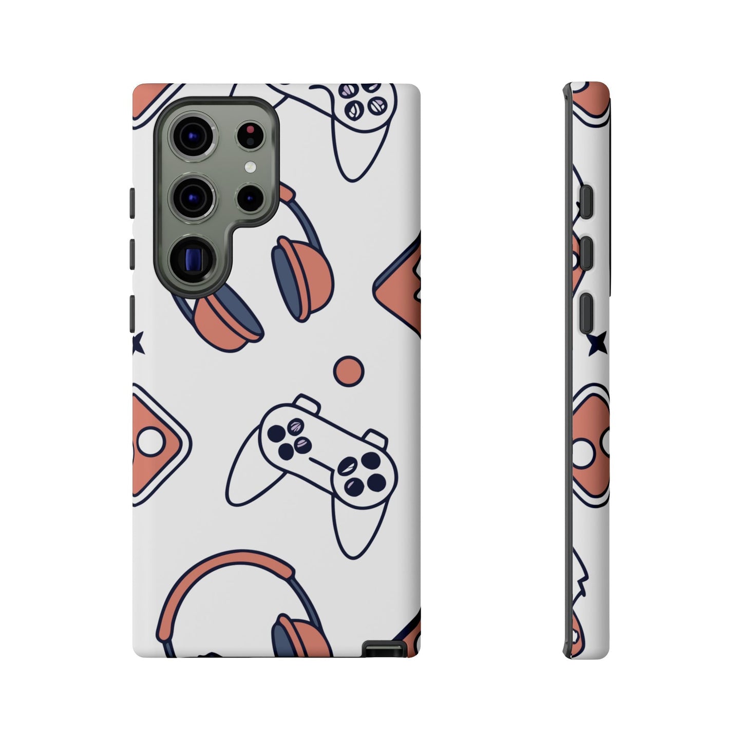 Samsung phone case with gamer design featuring controllers and headphones, durable and impact-resistant Gamer Tough Phone Case