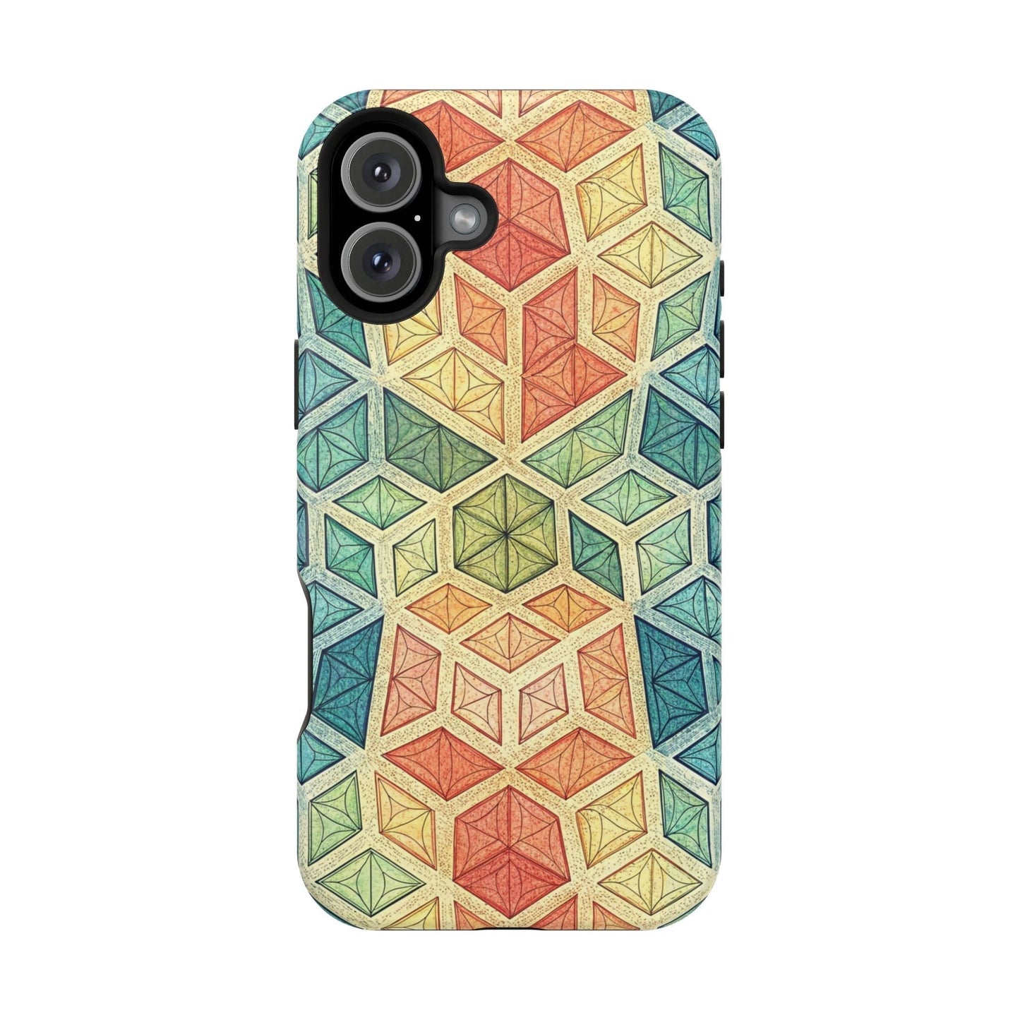 Colorful fractal pattern iPhone magnetic tough case with durable polycarbonate and TPU dual-layer protection