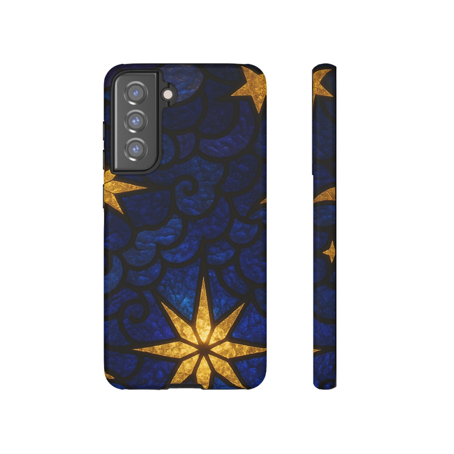 Samsung phone case with golden star design and durable impact-resistant protection