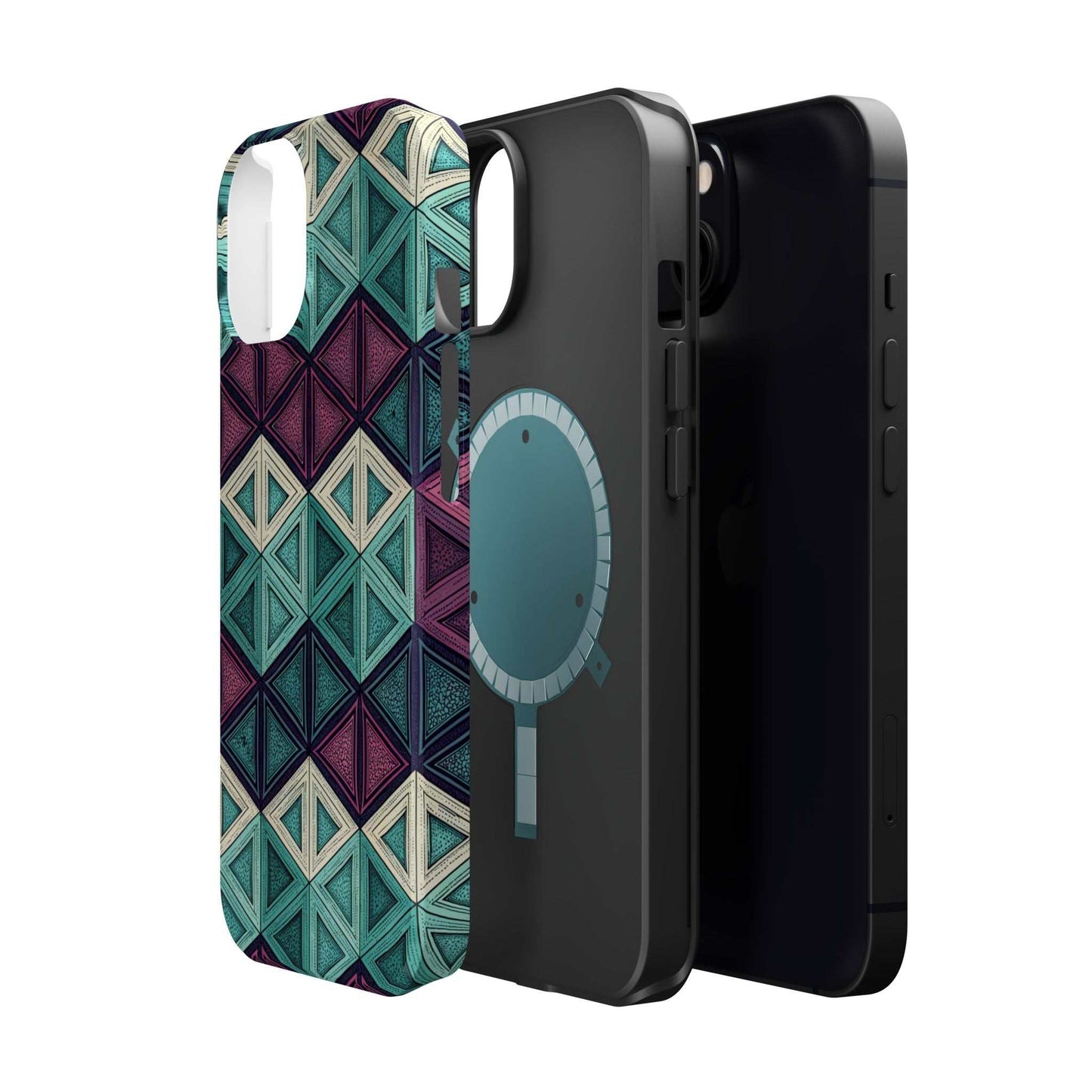 Purple and Teal Abstract geometric magnetic iPhone tough case with MagSafe compatibility