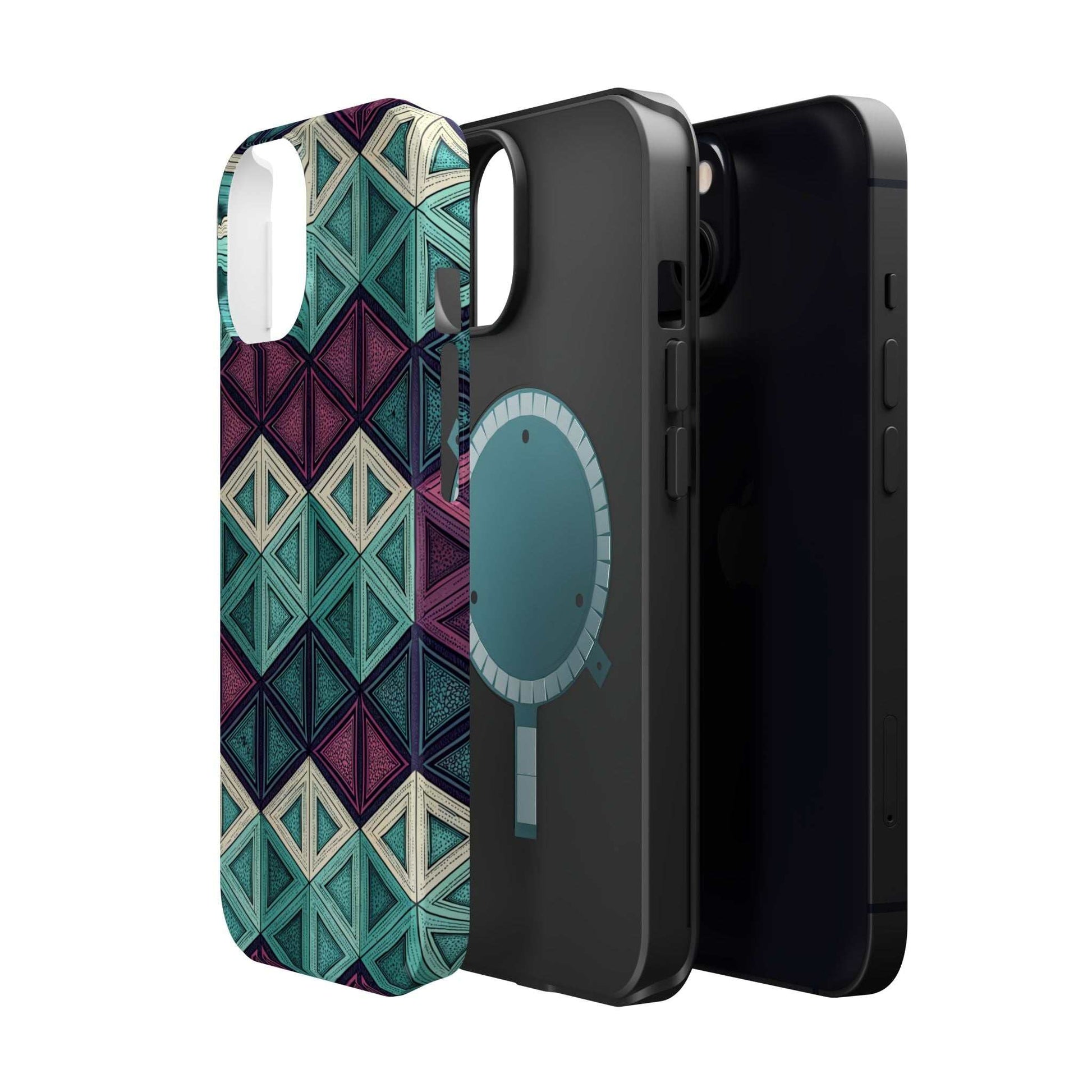 Purple and Teal Abstract geometric magnetic iPhone tough case with MagSafe compatibility