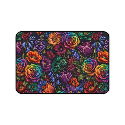 Rainbow Rose Desk Mat — Floral Gaming & Office Mouse Pad