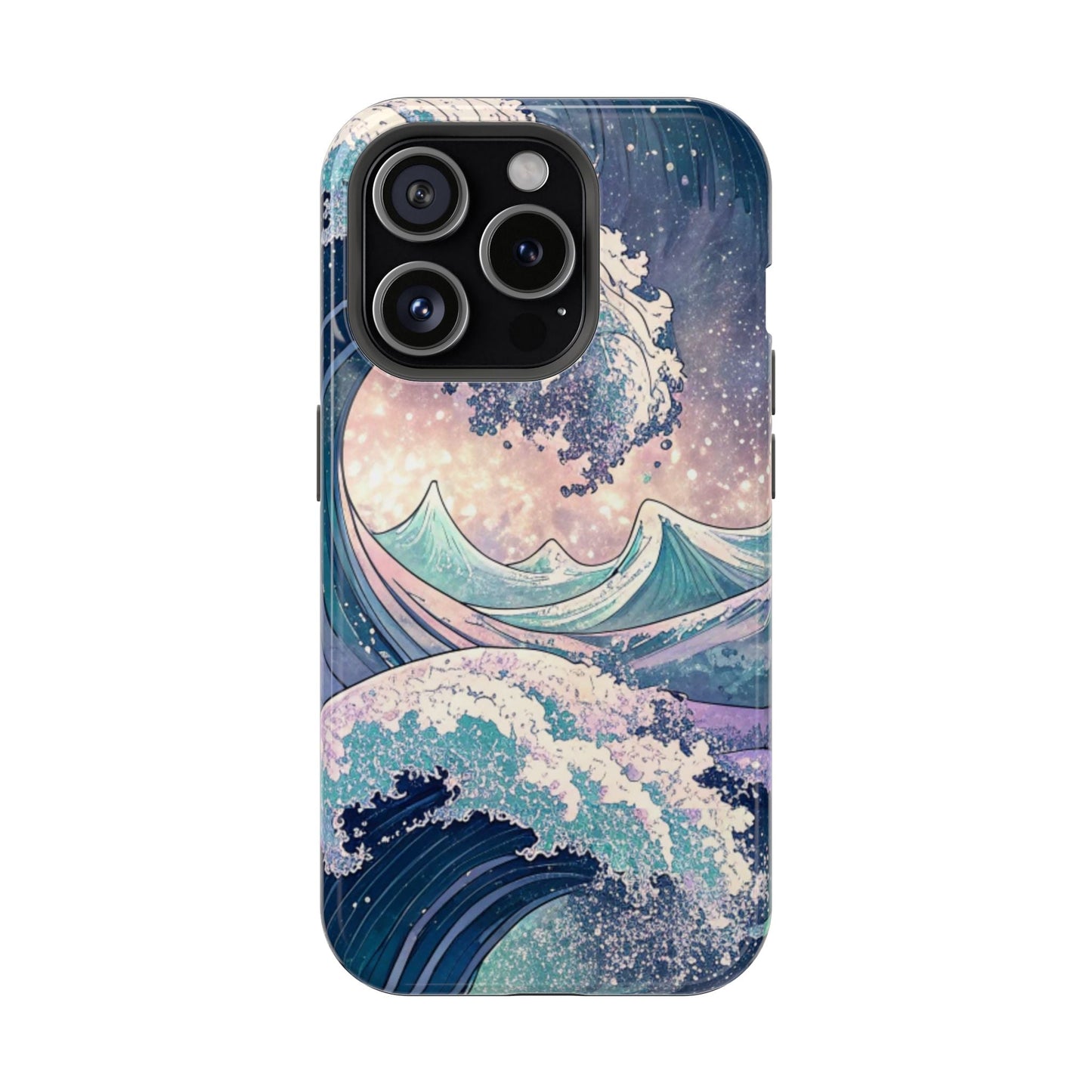 iPhone case with Crashing Waves Design featuring magnetic MagSafe protection and durable polycarbonate cover