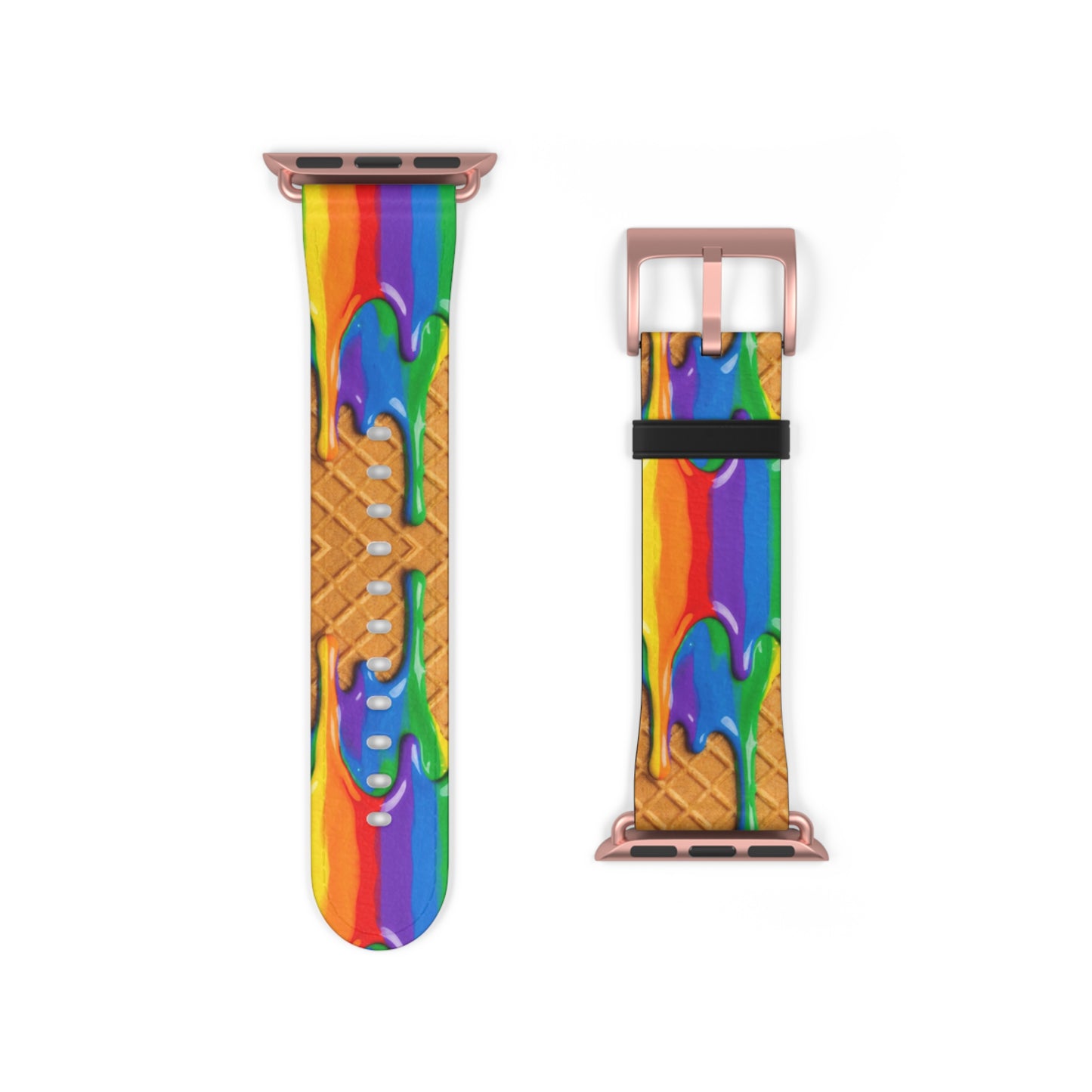 Waffle Rainbow Drip Apple Watch Band Colorful Faux Leather Strap