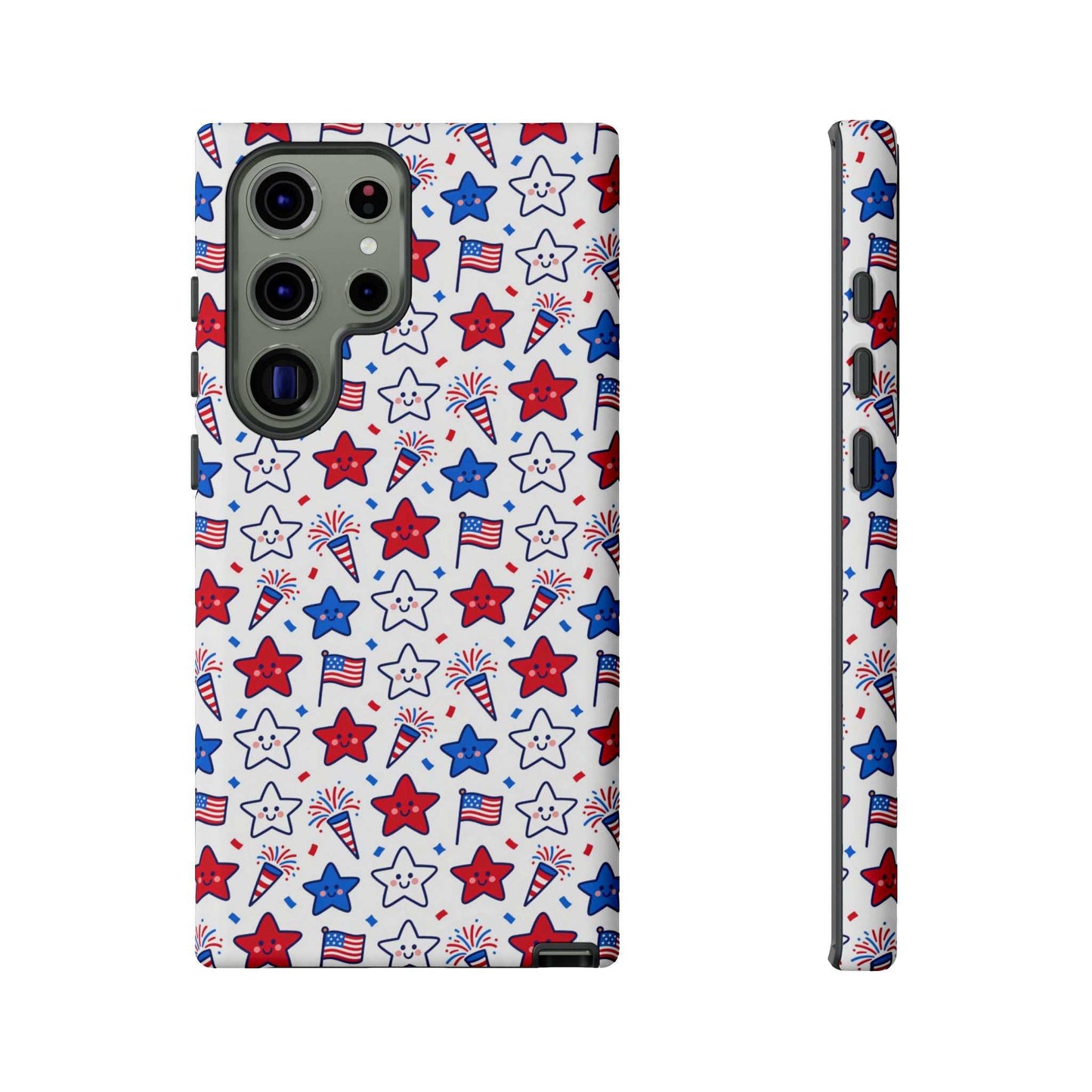 Kawaii 4th of July  Samsung Case – Cute Patriotic Phone Case, Fireworks Design, Shockproof Protective Cover