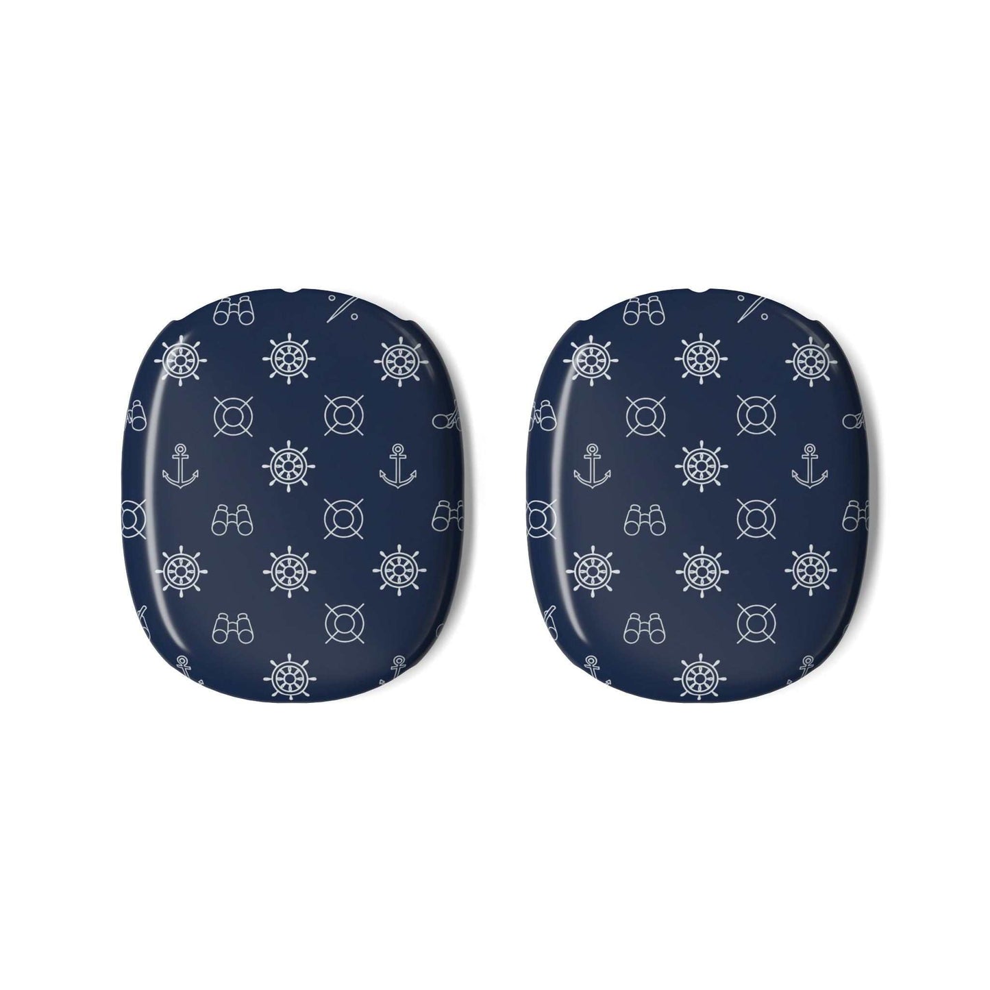 Nautical-inspired AirPods Max shell case with marine stripes and anchor design, durable polycarbonate protection