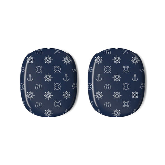 Nautical-inspired AirPods Max shell case with marine stripes and anchor design, durable polycarbonate protection