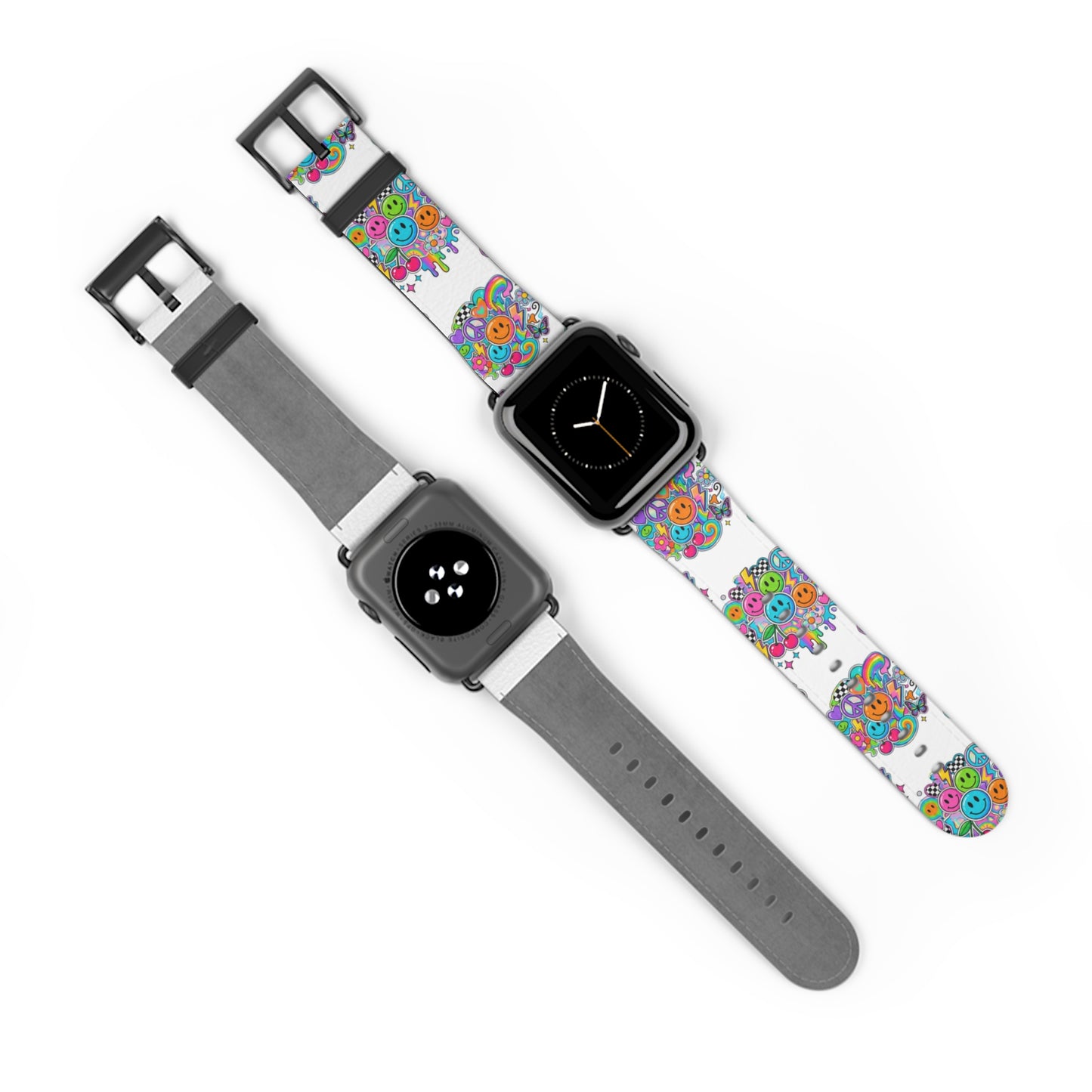Floral Smiley Watch Band — Colorful Happy Face Apple Watch Strap