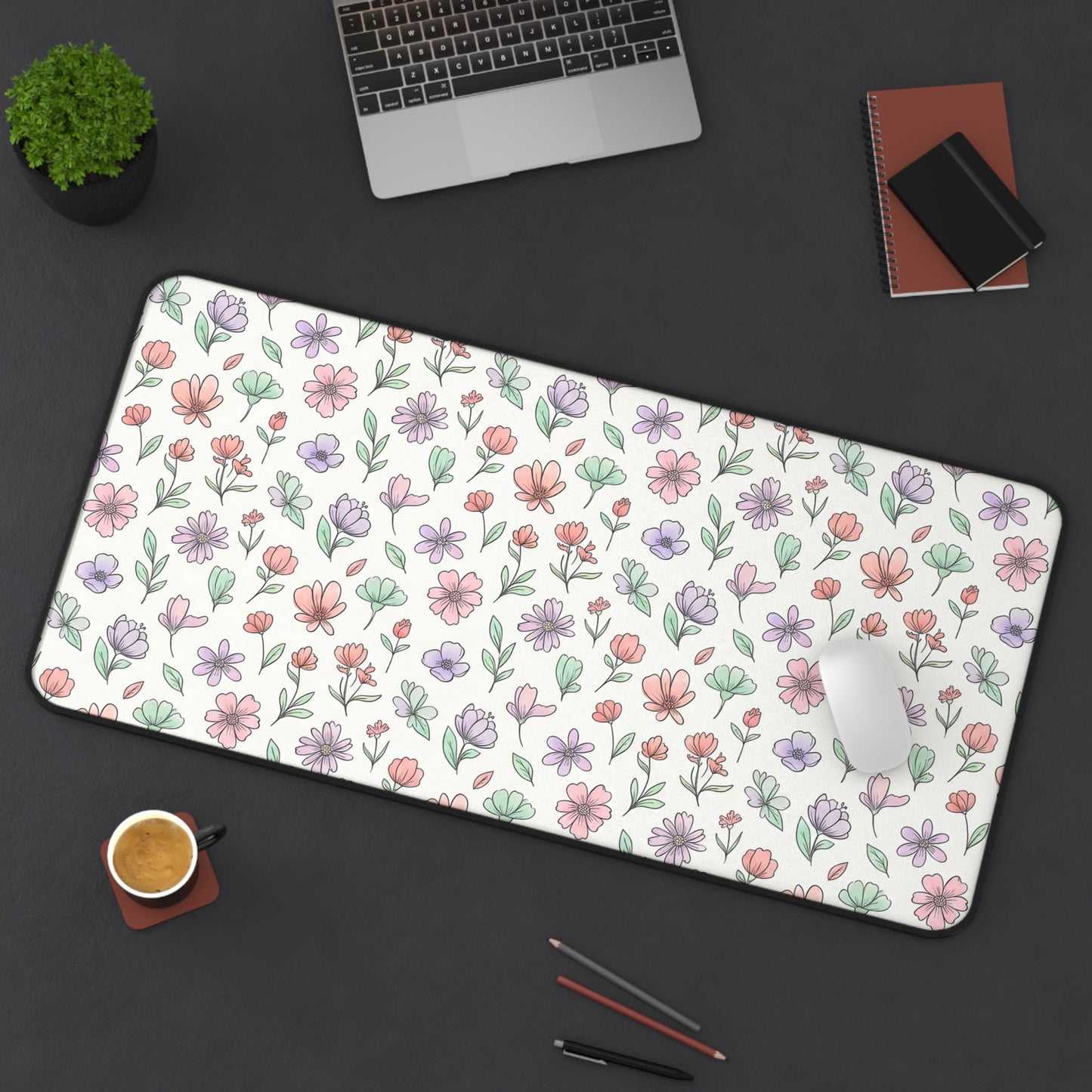 Artistic Floral Desk Mat — Botanical Flower Mouse Pad