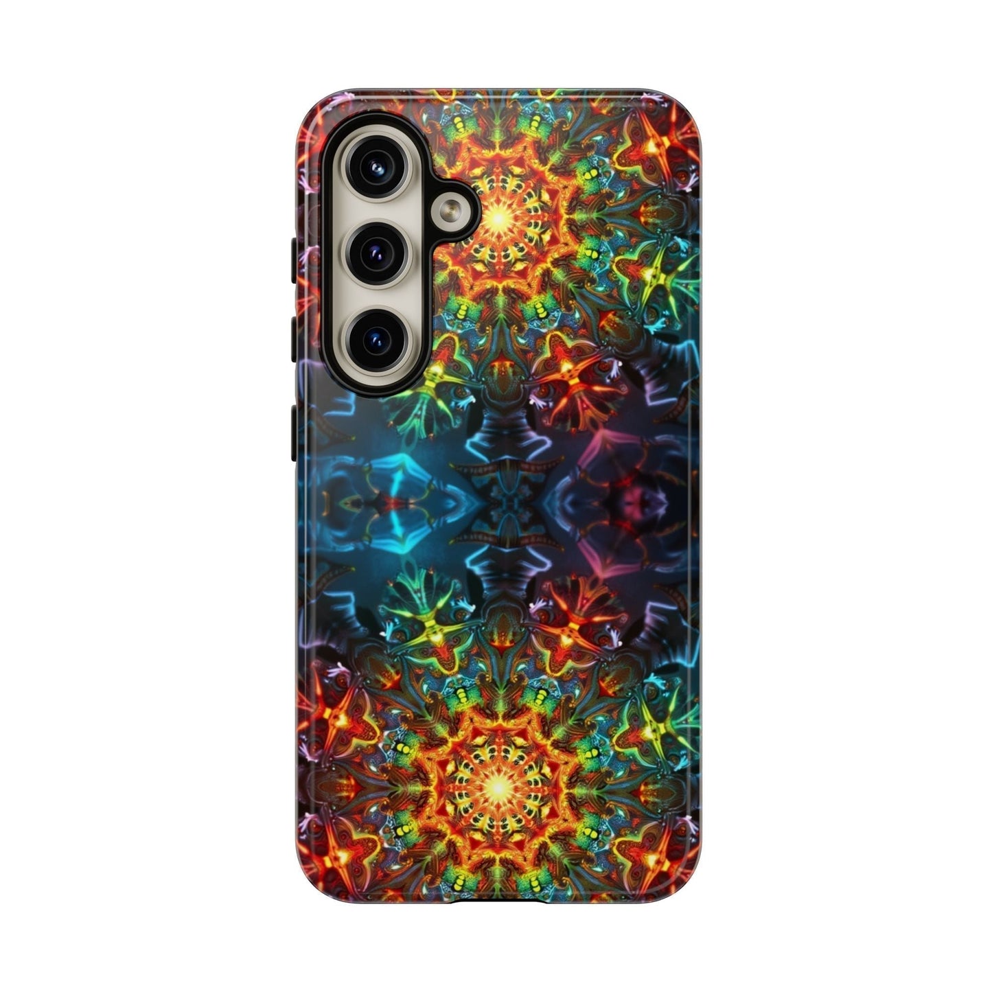 Colorful abstract kaleidoscope design Samsung phone case with vibrant 3D pattern and protective durable coverage