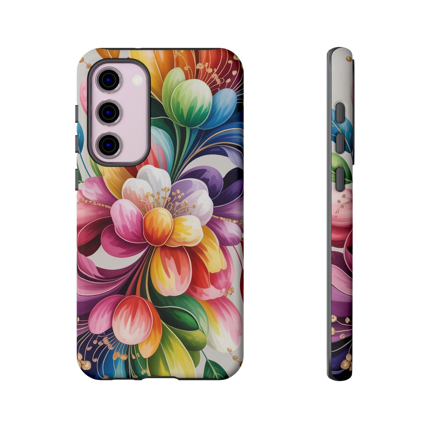 Vibrant floral Samsung phone case with full ink wrap and impact-resistant protection