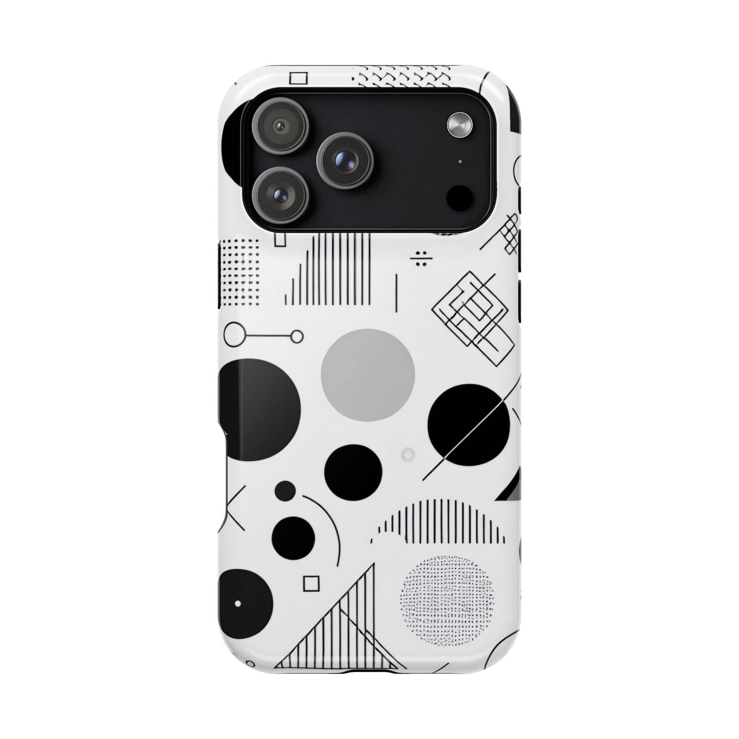 Black and White Abstract Art iPhone case with modern geometric design and MagSafe compatibility
