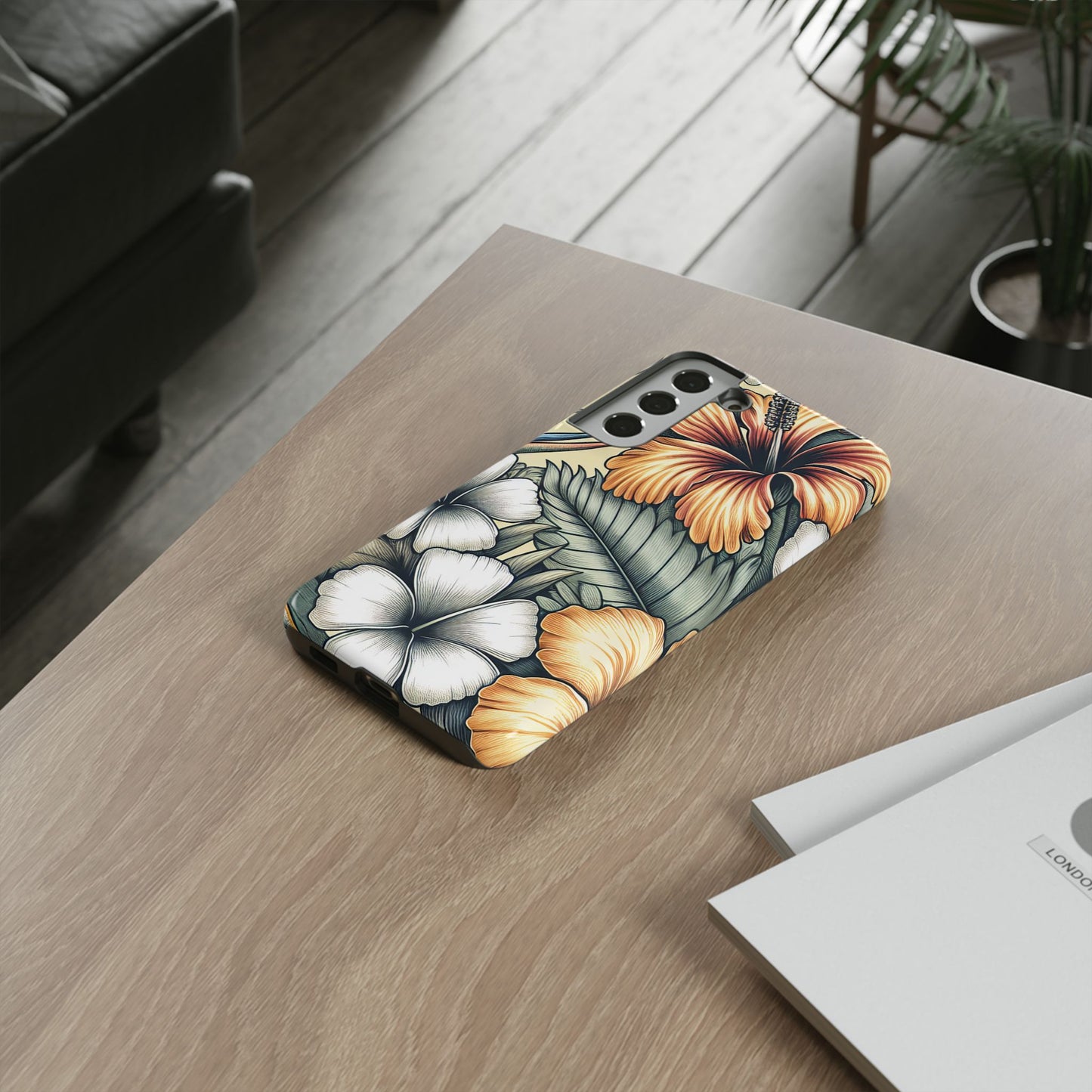 Golden Tropical Floral Design Samsung Phone Case