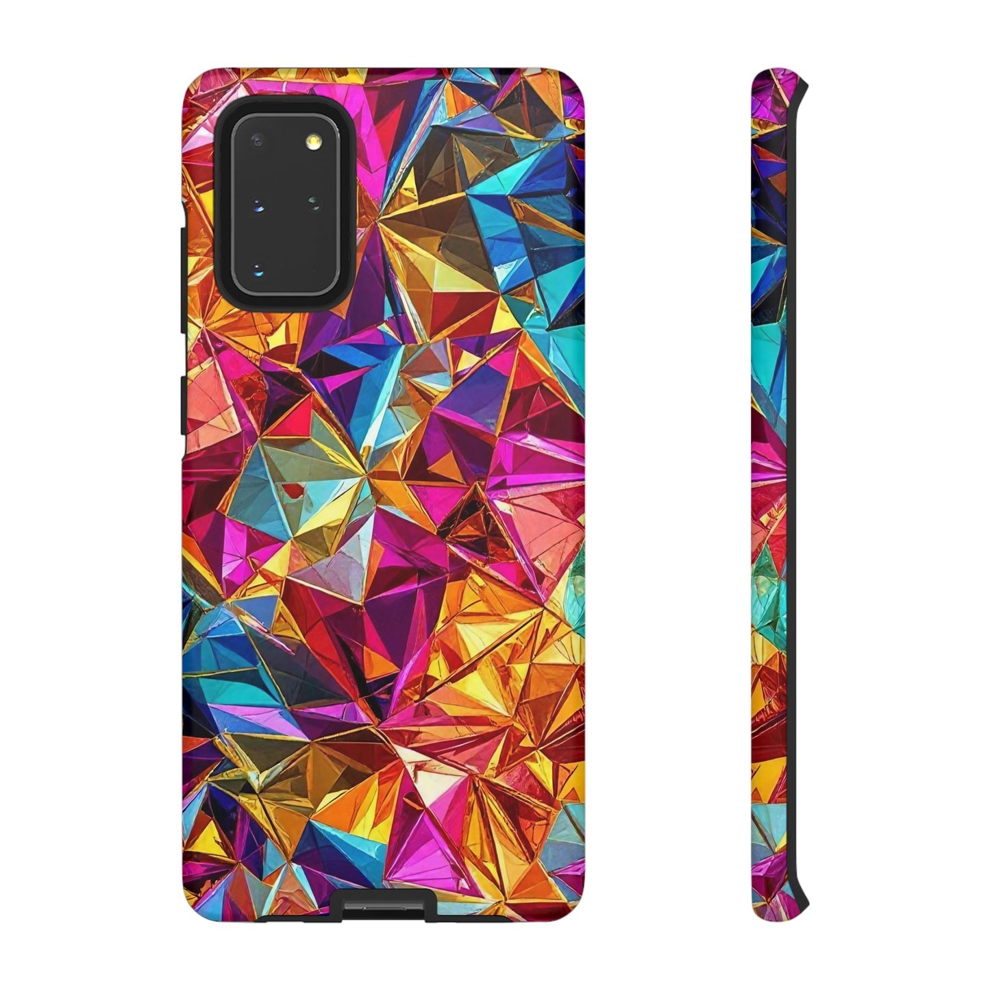 Samsung tough case with vibrant rainbow foil geometric design and durable protective cover