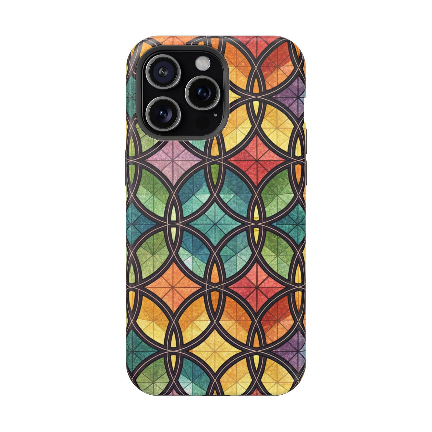 Rainbow Stain Glass iPhone Case – Durable MagSafe® Tough Phone Cover with Colorful Artistic Design