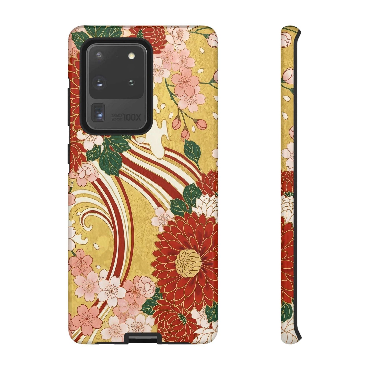 Samsung Case with Japanese floral gold chrysanthemum design, durable and impact-resistant phone cover for protection and style