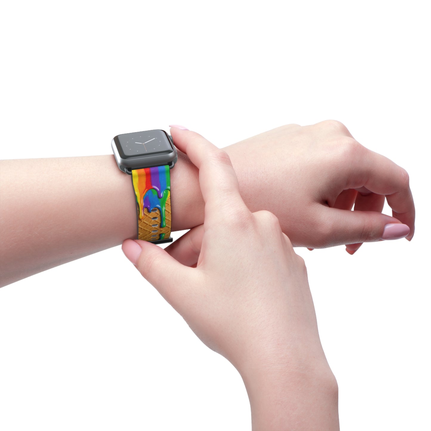 Waffle Rainbow Drip Apple Watch Band Colorful Faux Leather Strap