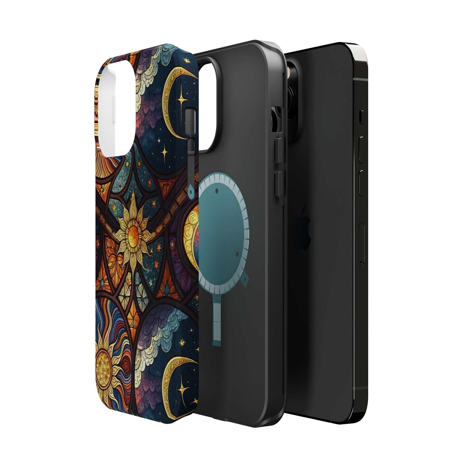 Sun and Moon iPhone Case with vibrant celestial design and durable dual-layer protection for iPhone 13-16 series