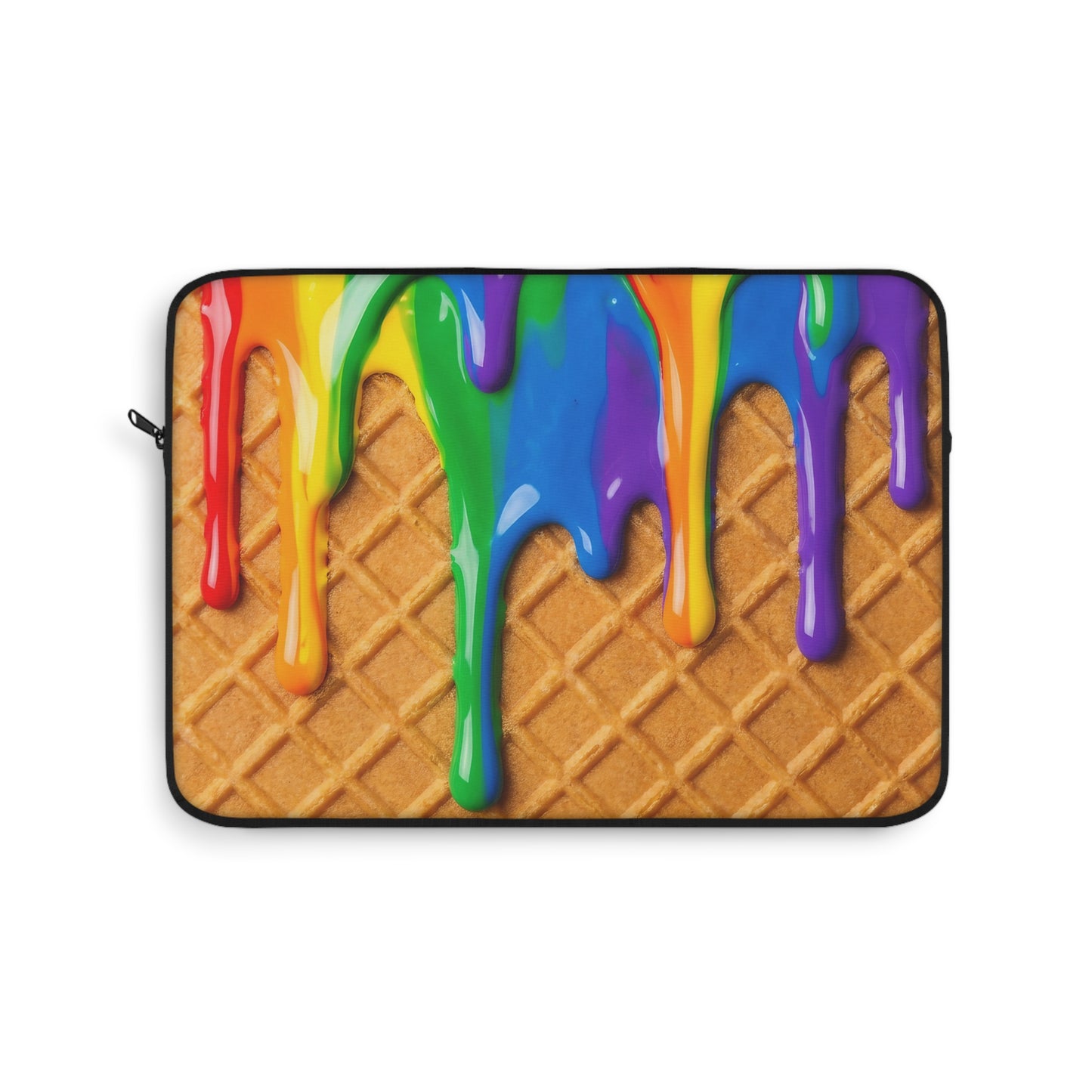 Rainbow Waffle Drip Laptop Sleeve — Colorful Drip Pattern Protective Sleeve
