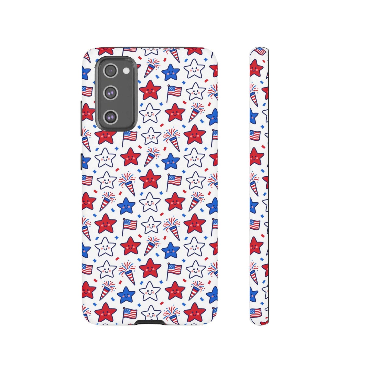 Kawaii 4th of July  Samsung Case – Cute Patriotic Phone Case, Fireworks Design, Shockproof Protective Cover