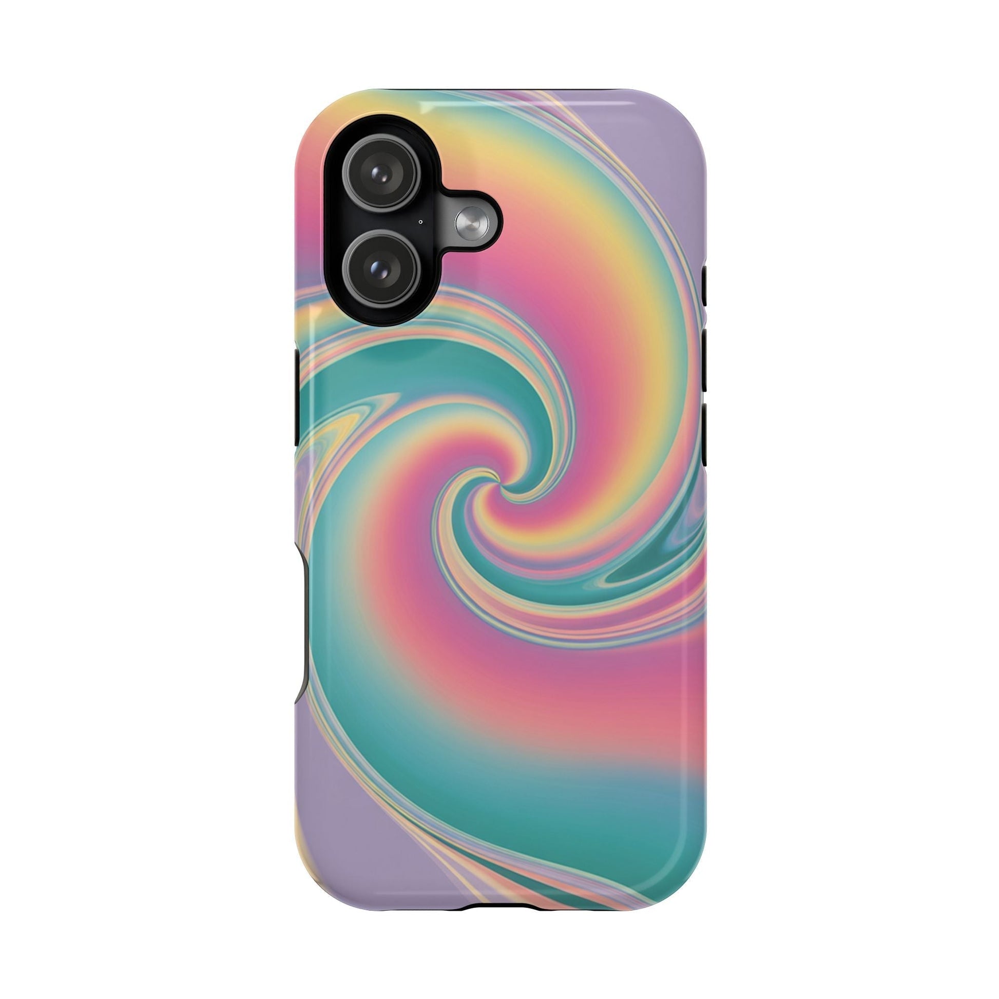 Vibrant Cotton Candy iPhone tough case with pastel swirl design and dual-layer protection
